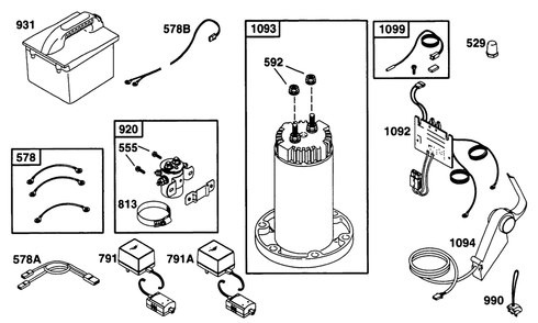 Electric Motor And Related Diagram and Parts List for BE2010-9163-XX  Briggs and Stratton Engine